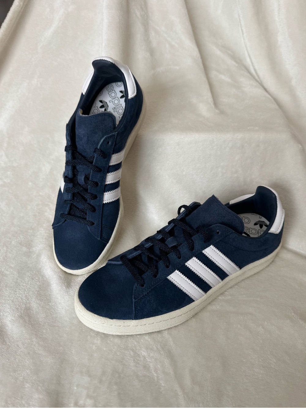 Adidas Campus 80s Men’s Navy Suede Sneakers with White Stripes, size 8